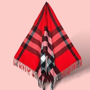 Sky Cashmere 100%‎ Virgin Wool Scarf Red White Black Plaid Winter Men Women